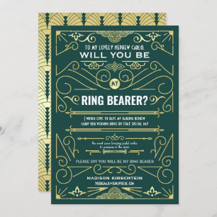 Art Deco wird mein Ring Bearer Gold Green sein Einladung