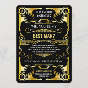 Art Deco wird mein Trauzeuge Gold & Black sein Einladung
