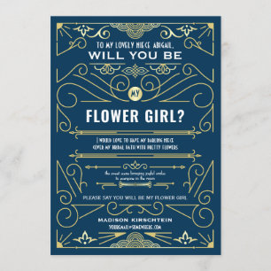 Art Deco Wirst du mein Blumenmädchen sein Gold Bla Einladung