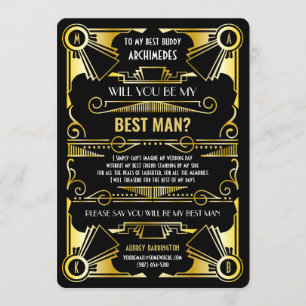 Art Deco Wirst du mein Trauzeuge sein Gold & Schwa Einladung