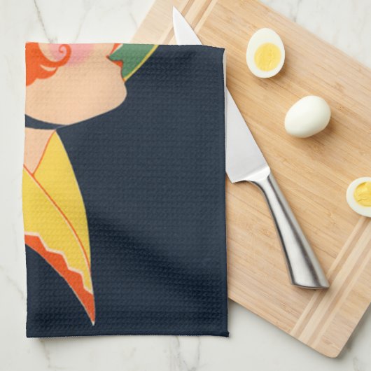 Art Deco Witch Hat Black Cat Geschirrtuch (Viertel Falte)