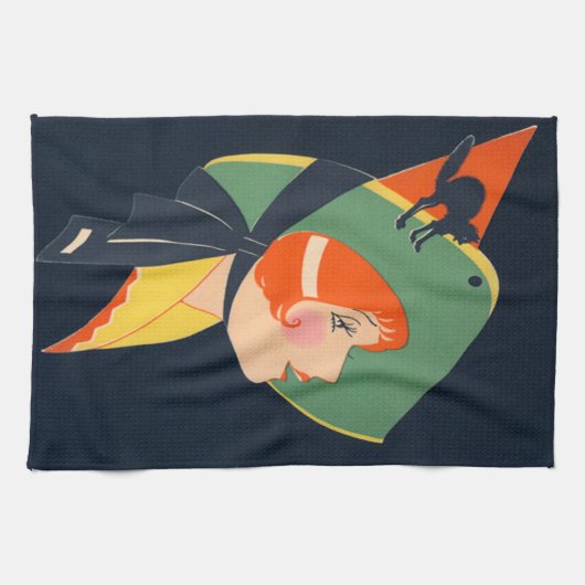 Art Deco Witch Hat Black Cat Geschirrtuch (Horizontal)
