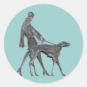 Art Deco Woman and Dog Runder Aufkleber