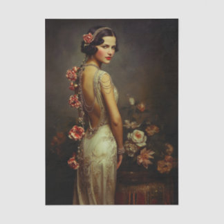 Art Deco Woman & Roses Portrait EZ8R Decoupage Seidenpapier