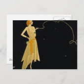 Art Deco Woman Rrauchen Zigarette Postkarte (Vorne/Hinten)