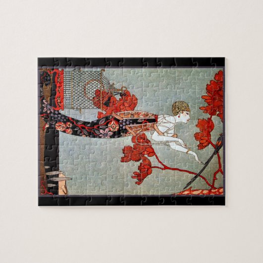 Art Deco Woman und Parrot Puzzle (Horizontal)