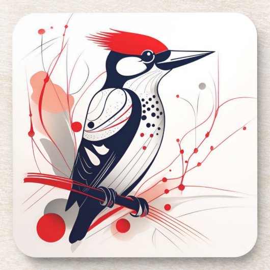 Art Deco Woodpecker Hard Plastik Untersetzer Set (Vorderseite)