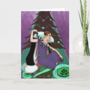 Art Deco Xmas, Pascaline in Lila, Aquamarin und br Feiertagskarte
