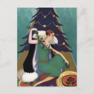 Art Deco Xmas, Pascaline in Teal, Gold and Navy Feiertagspostkarte