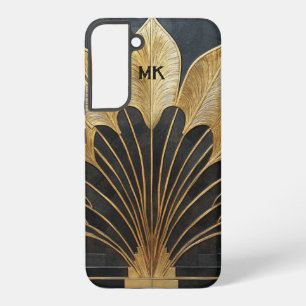 Art Deco Zeitloses Schwarz-Gold-Monogramm / Initia Samsung Galaxy Hülle