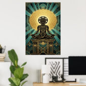 Art Deco Zen Film Meditation Gold & Teal Poster (Heimbüro)