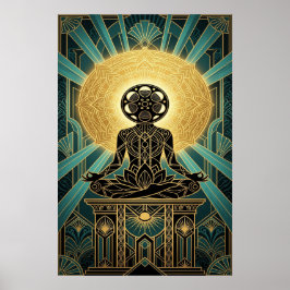 Art Deco Zen Film Meditation Gold & Teal Poster