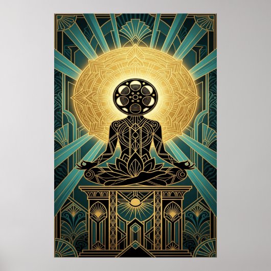 Art Deco Zen Film Meditation Gold & Teal Poster (Vorne)
