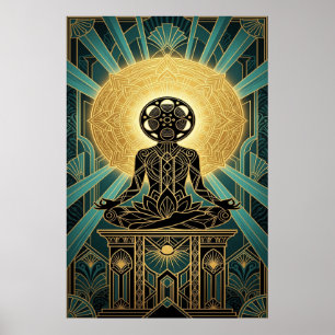 Art Deco Zen Film Meditation Gold & Türkis Poster