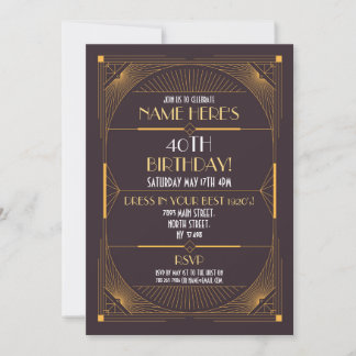 Art Deco zum Geburtstag Gatsby Party Black & Gold  Einladung