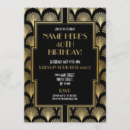 Art Deco zum Geburtstag Gatsby Party Black & Gold Einladung