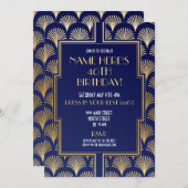 Art Deco zum Geburtstag Gatsby Party Navy & Gold d Einladung (Vorne/Hinten)