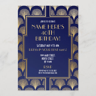 Art Deco zum Geburtstag Gatsby Party Navy & Gold d Einladung