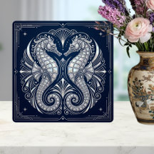 Art Deco Zwei Seepferde Perlmutt Blau