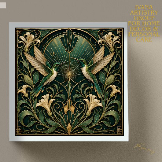 ART DECO ZWEI SMARAGD-KOLIBRIS KERAMIKFLIESE