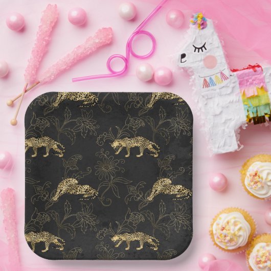 Art Deko Anspruchsvoller Black and Gold Leopard  Pappteller (Party)