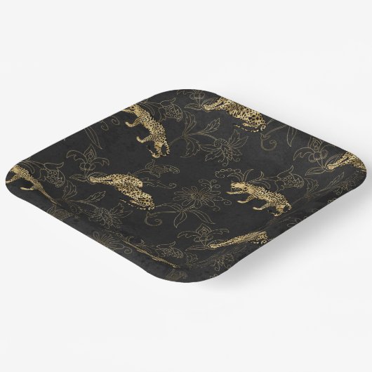 Art Deko Anspruchsvoller Black and Gold Leopard  Pappteller (Gewinkelt)