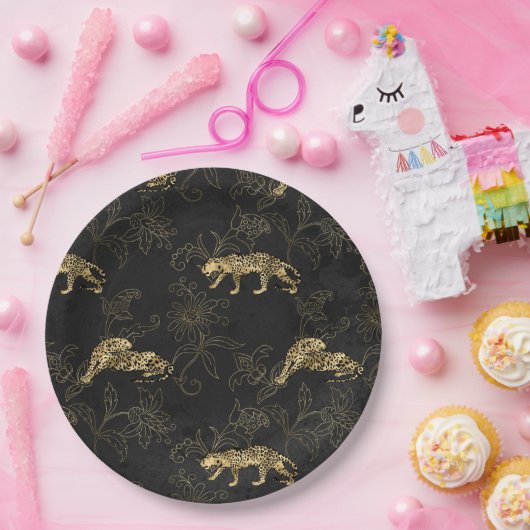 Art Deko Anspruchsvoller Black and Gold Leopard Pappteller (Party)
