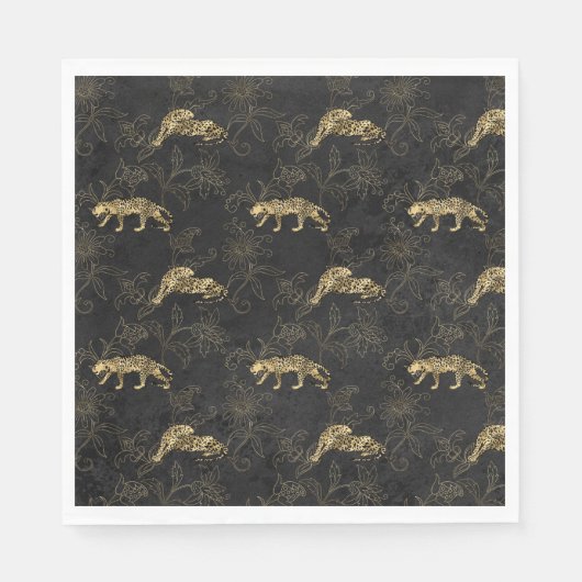 Art Deko Anspruchsvoller Black and Gold Leopard Serviette (Vorderseite)