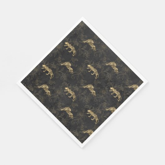 Art Deko Anspruchsvoller Black and Gold Leopard Serviette (Ecke)