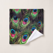 Art Deko aquamarine türkisgrüne Pfauenfeder Badhandtuch Set (Waschlappen)