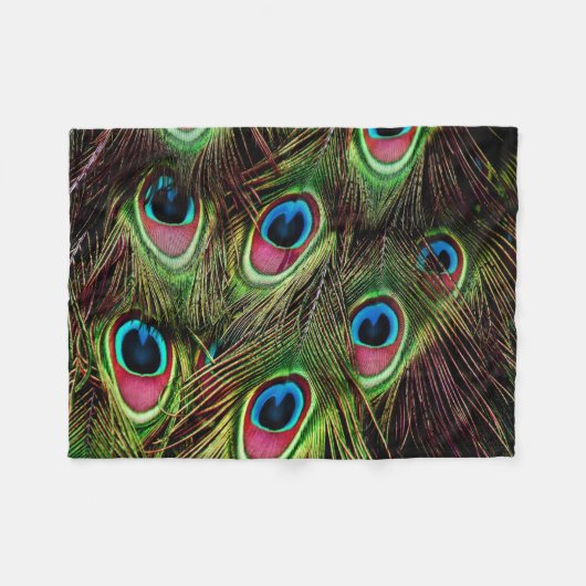 Art Deko aquamarine türkisgrüne Pfauenfeder Fleecedecke (Vorderseite (Horizontal))