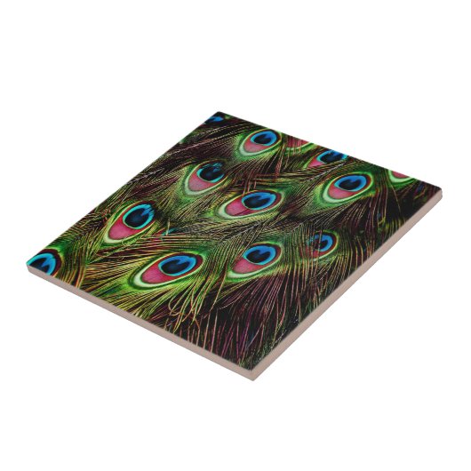 Art Deko aquamarine türkisgrüne Pfauenfeder Fliese (Seite)