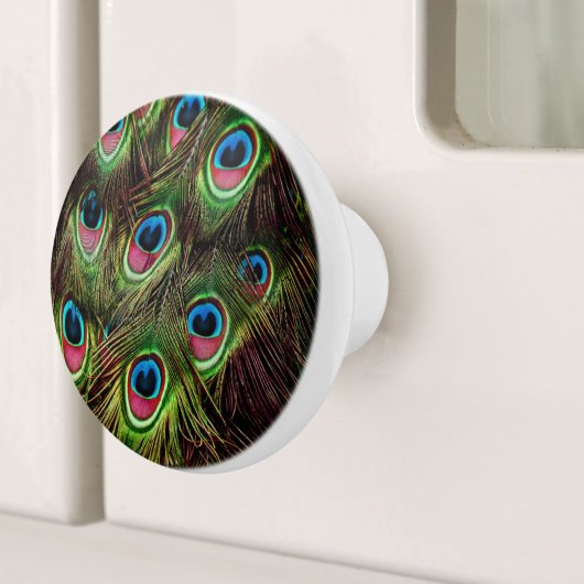 Art Deko aquamarine türkisgrüne Pfauenfeder Keramikknauf