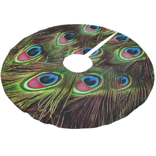 Art Deko aquamarine türkisgrüne Pfauenfeder Polyester Weihnachtsbaumdecke (Schrägansicht)