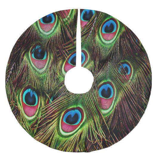 Art Deko aquamarine türkisgrüne Pfauenfeder Polyester Weihnachtsbaumdecke (Vorderseite)