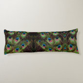 Art Deko aquamarine türkisgrüne Pfauenfeder Seitenschläferkissen (Rückseite)