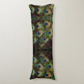 Art Deko aquamarine türkisgrüne Pfauenfeder Seitenschläferkissen (Vorderseite Vertikal)