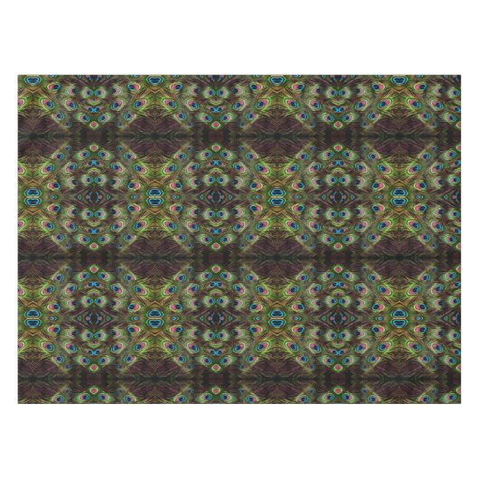 Art Deko aquamarine türkisgrüne Pfauenfeder Tischdecke (Vorderseite (Horizontal))