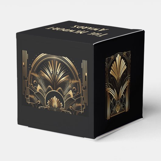 Art-Deko Black & Gold Gastgeschenke Personalisiert Geschenkschachtel (Rückseite)