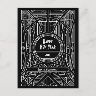 Art Deko Black Happy New Year Postkarte