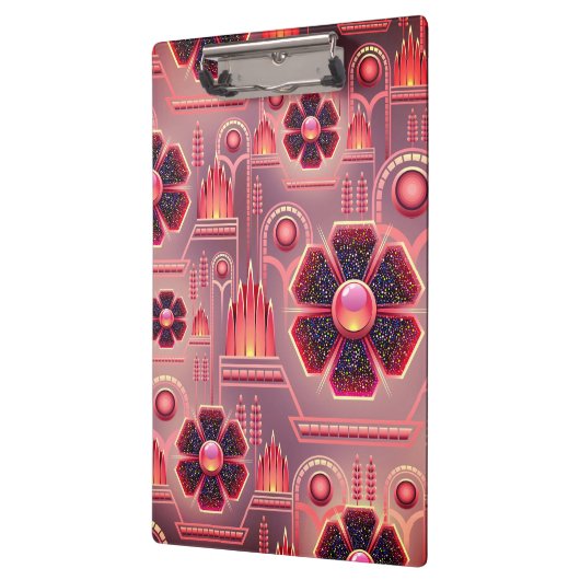 Art Deko Blumengeometrie rosa orange Klemmbrett (Links)