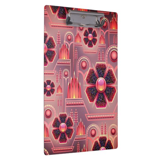 Art Deko Blumengeometrie rosa orange Klemmbrett (Rechts)