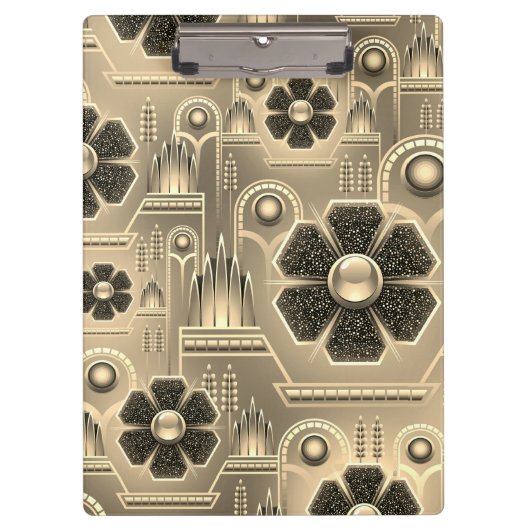 Art Deko Blumenmuster Vintages geometrisches Gold Klemmbrett (Vorderseite)