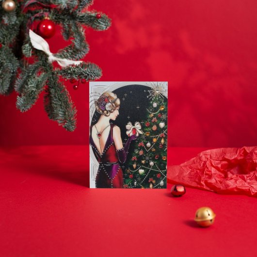 Art Deko Christmas Lady Vintage Karte