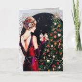 Art Deko Christmas Lady Vintage Karte (Vorderseite)