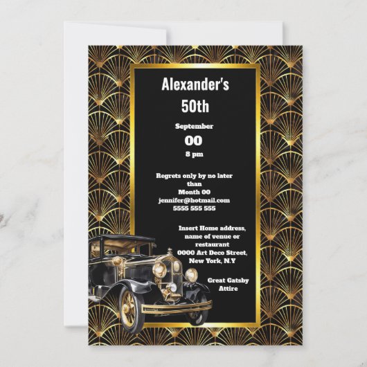 Art Deko Dodge Automobil-Bogengold Schwarzes Muste Einladung (Vorderseite)