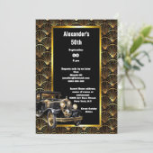 Art Deko Dodge Automobil-Bogengold Schwarzes Muste Einladung (Stehend Vorderseite)