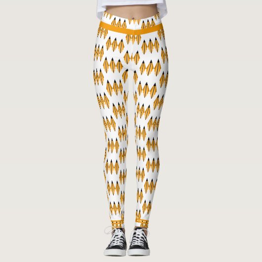 Art Deko Element in hellorangen Leggings (Vorderseite)