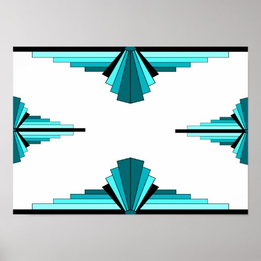 Art Deko Elemente in aquamarinem grünem Poster (Vorne)