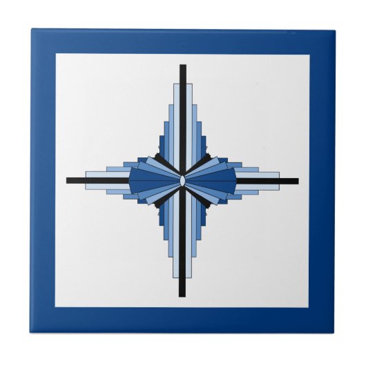 Art Deko Elemente in Blau, Marine und Schwarz Fliese (Vorderseite)
